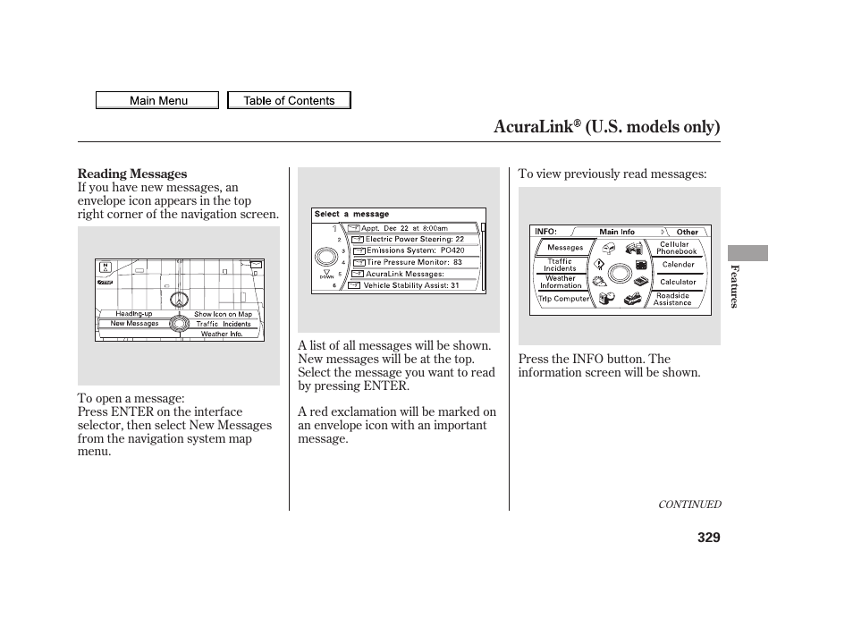 Acuralink (u.s. models only) | Acura 2010 TSX User Manual | Page 332 / 524