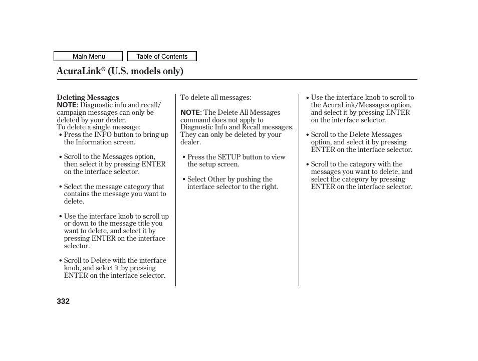 Acuralink (u.s. models only) | Acura 2010 TSX User Manual | Page 335 / 524