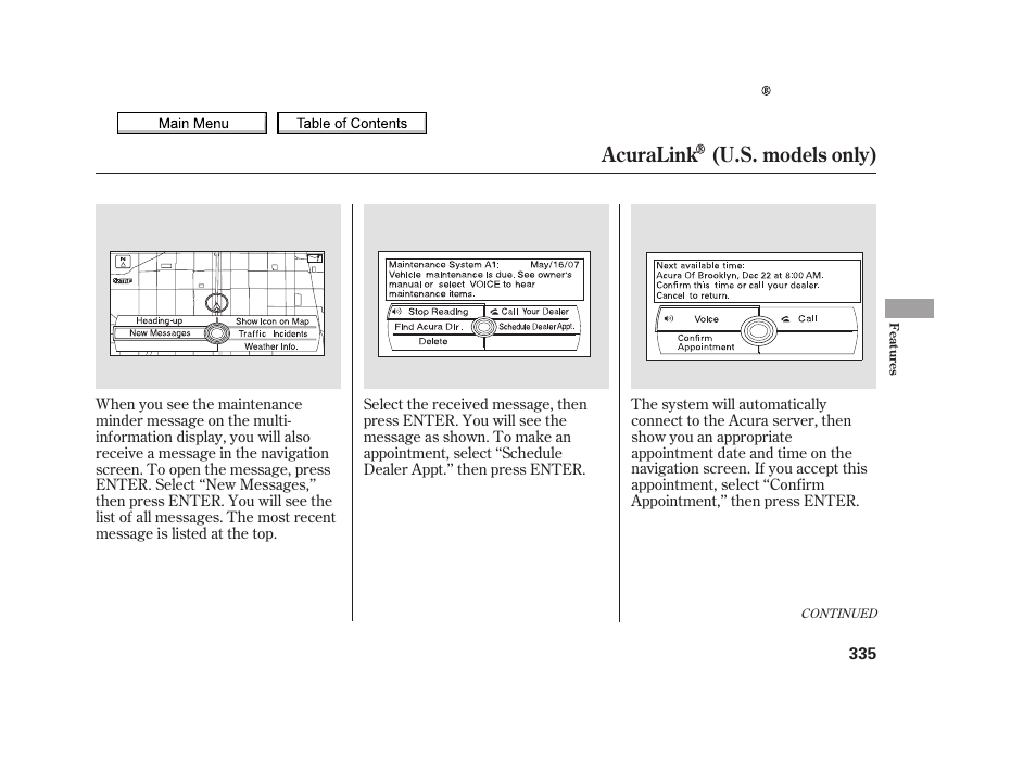 Acuralink (u.s. models only), 2010 tsx | Acura 2010 TSX User Manual | Page 338 / 524