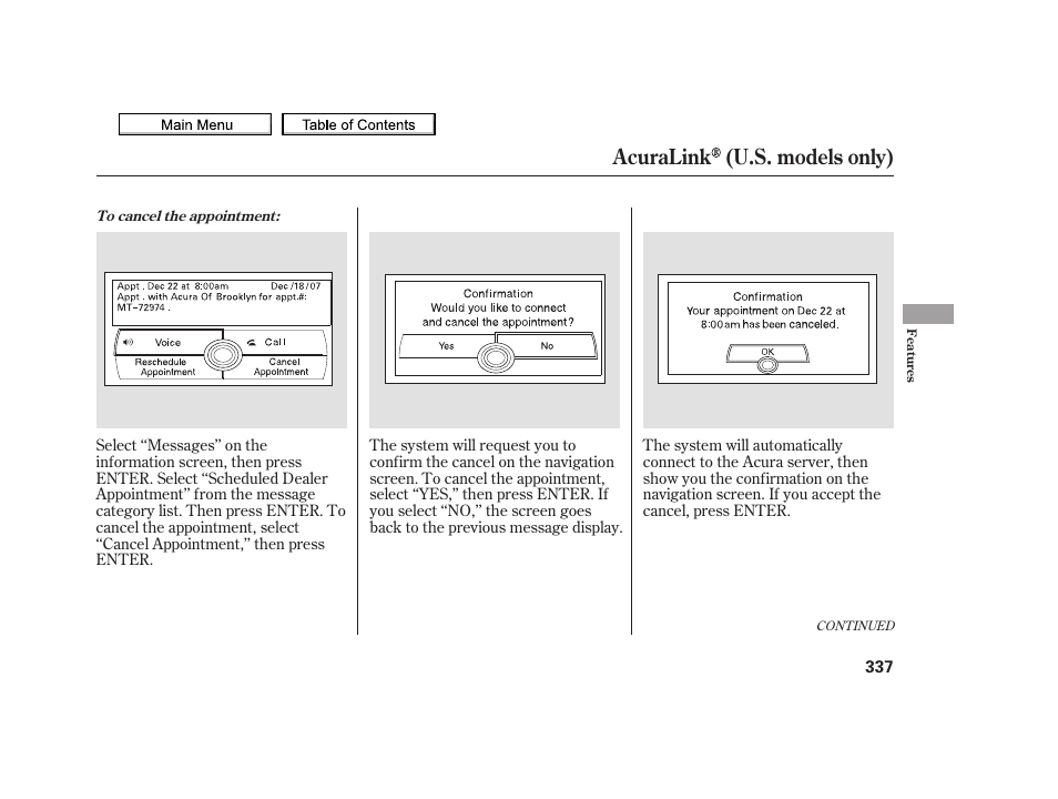 Acuralink (u.s. models only), 2010 tsx | Acura 2010 TSX User Manual | Page 340 / 524