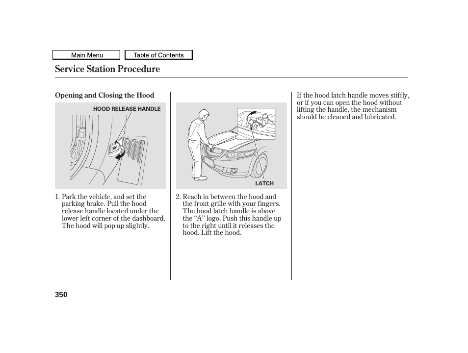 Service station procedure | Acura 2010 TSX User Manual | Page 353 / 524