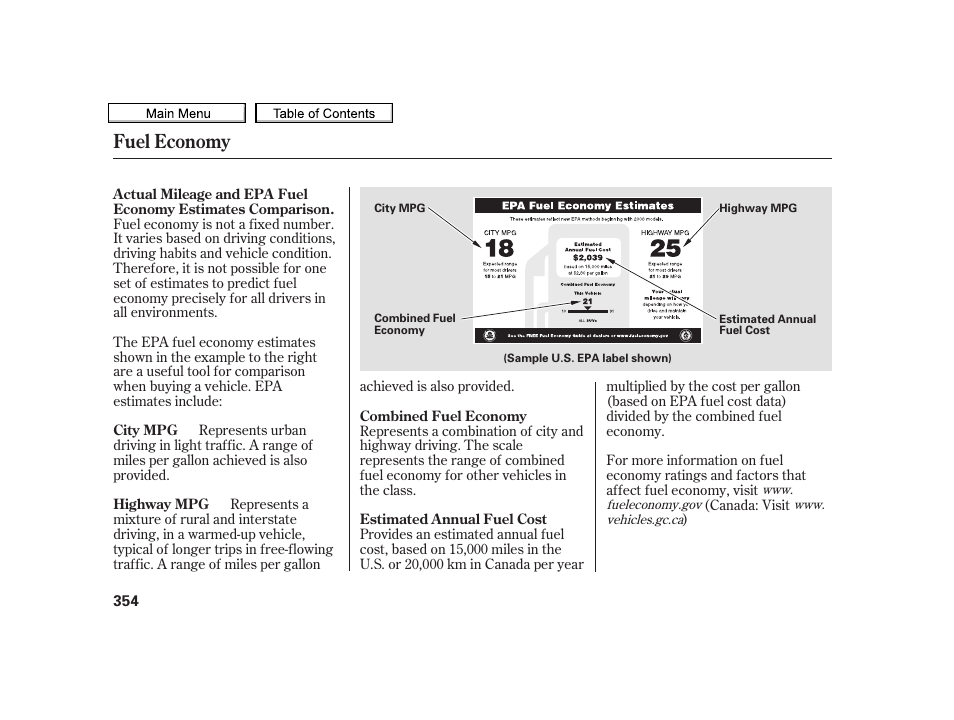 Fuel economy | Acura 2010 TSX User Manual | Page 357 / 524