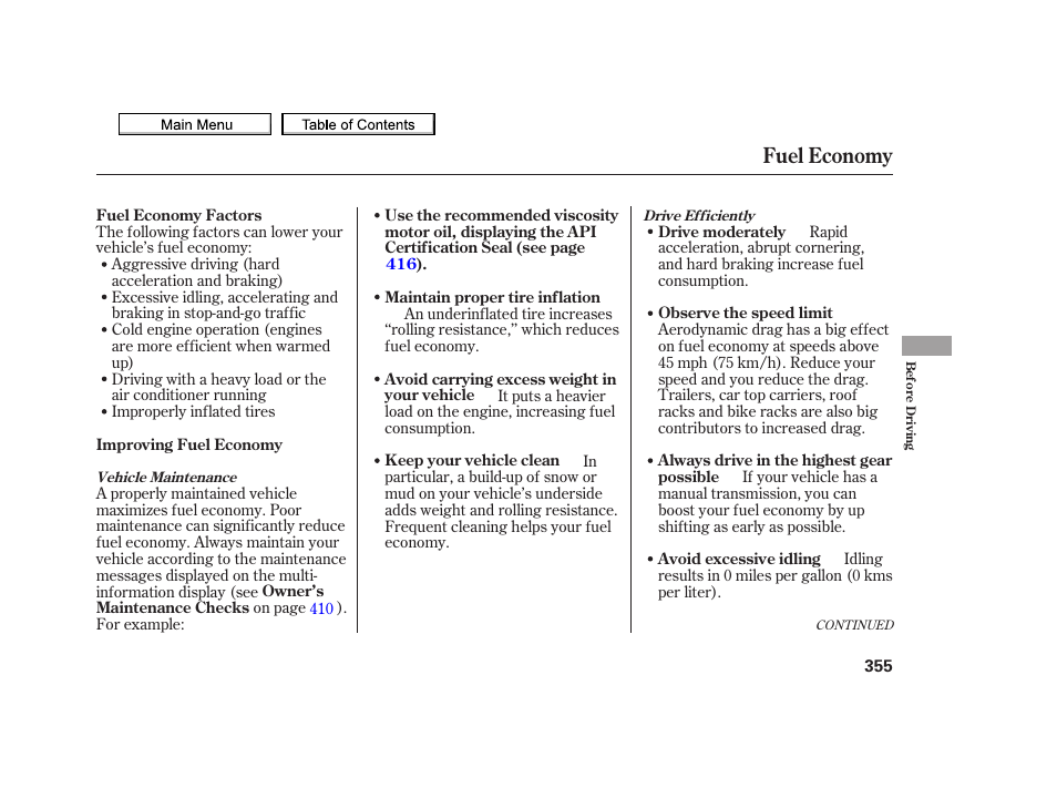 Fuel economy | Acura 2010 TSX User Manual | Page 358 / 524