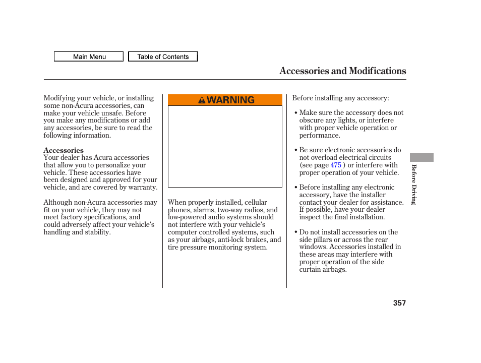 Accessories and modifications, 2010 tsx | Acura 2010 TSX User Manual | Page 360 / 524