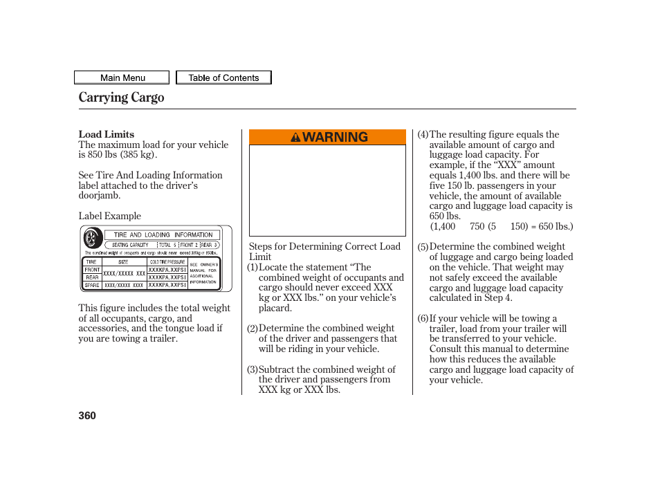Carrying cargo | Acura 2010 TSX User Manual | Page 363 / 524