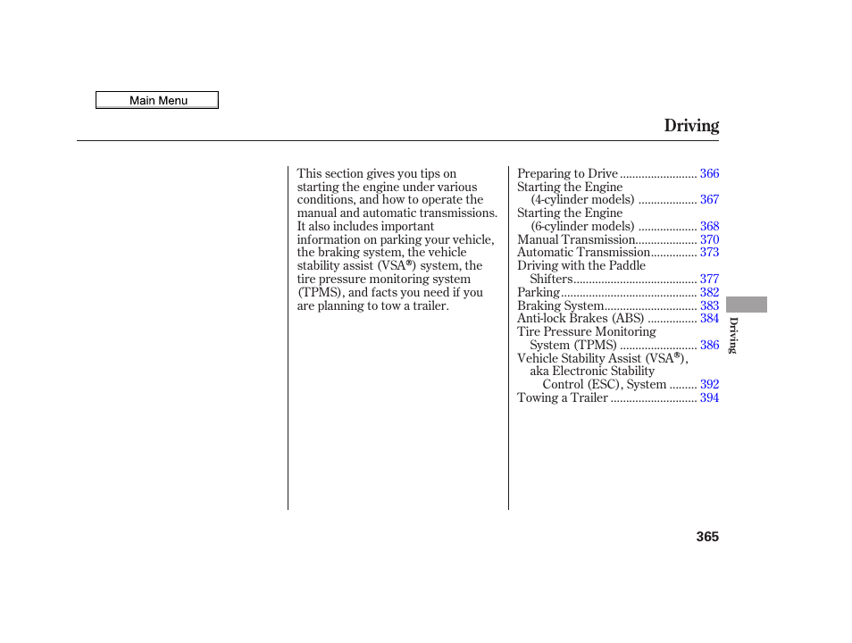 Driving | Acura 2010 TSX User Manual | Page 368 / 524