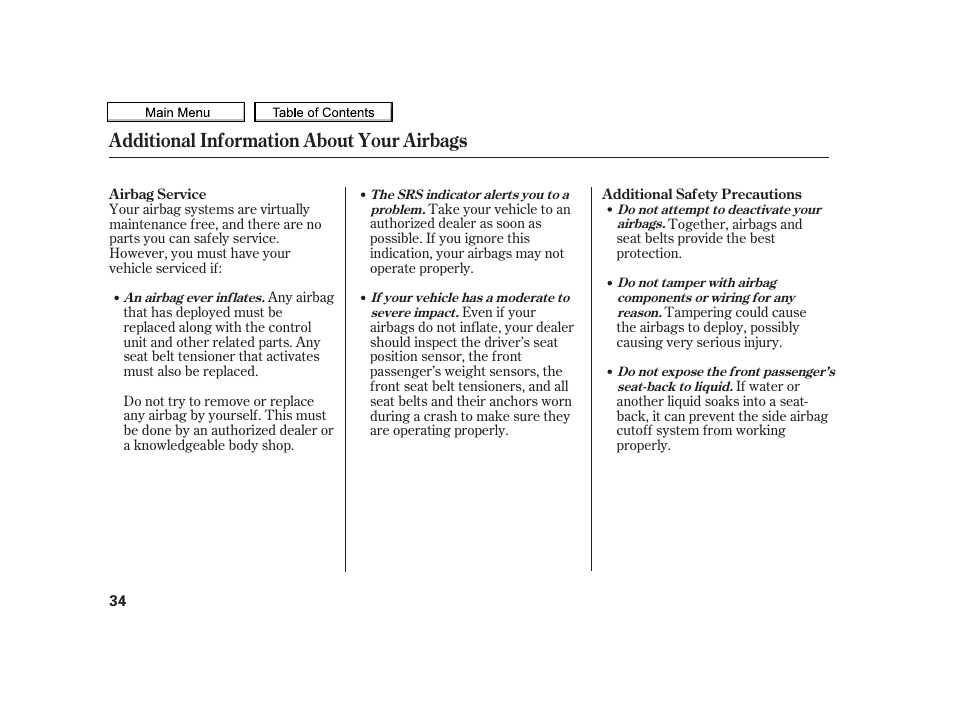 Additional information about your airbags | Acura 2010 TSX User Manual | Page 37 / 524