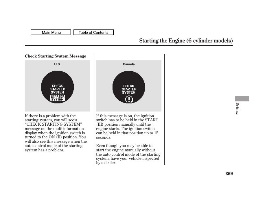 Starting the engine (6-cylinder models), 2010 tsx | Acura 2010 TSX User Manual | Page 372 / 524