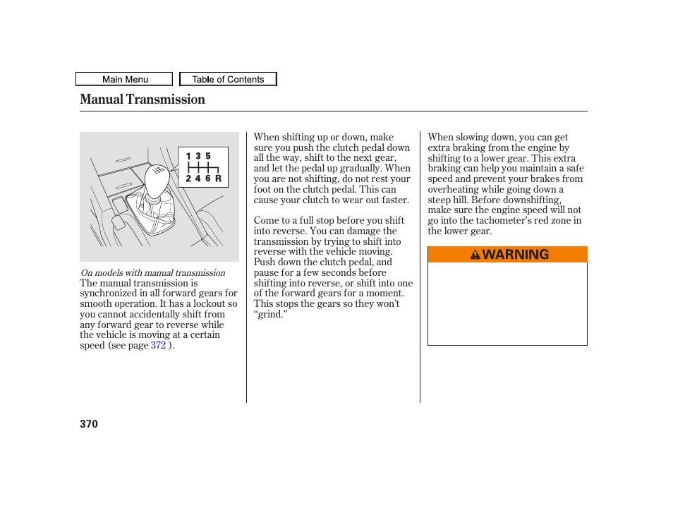 Manual transmission | Acura 2010 TSX User Manual | Page 373 / 524