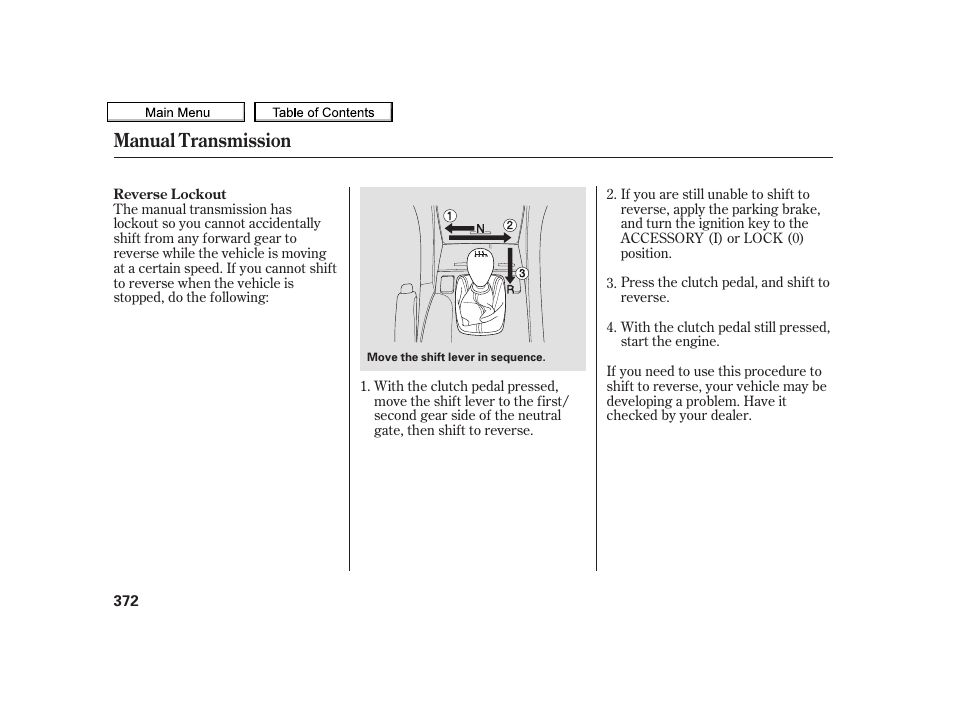 Manual transmission | Acura 2010 TSX User Manual | Page 375 / 524