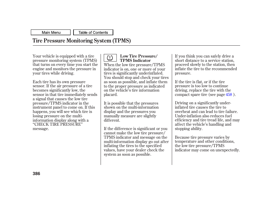 Tire pressure monitoring system (tpms) | Acura 2010 TSX User Manual | Page 389 / 524