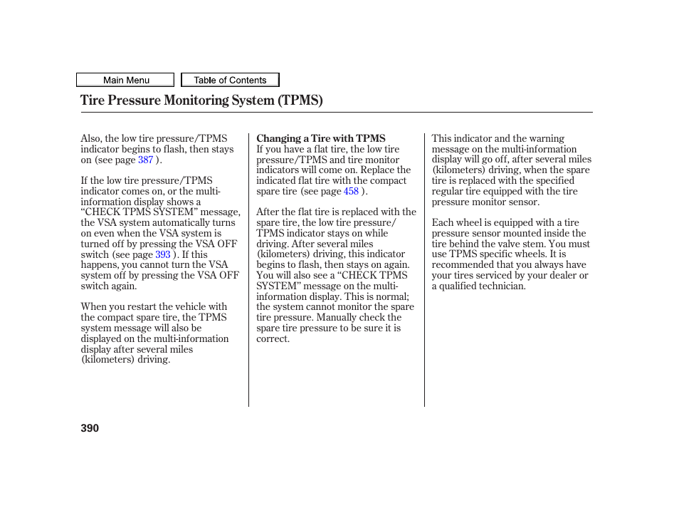 Tire pressure monitoring system (tpms) | Acura 2010 TSX User Manual | Page 393 / 524