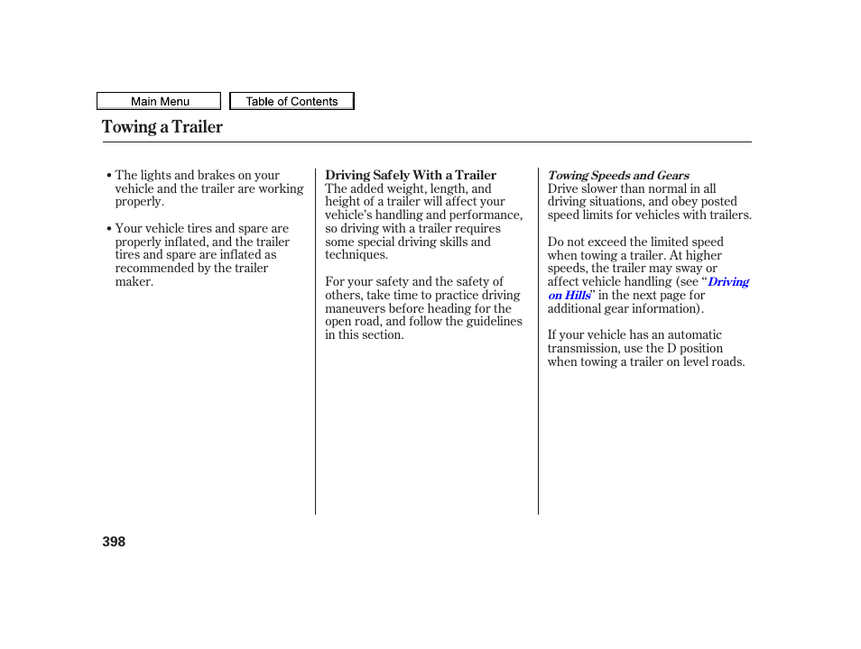 Towing a trailer | Acura 2010 TSX User Manual | Page 401 / 524