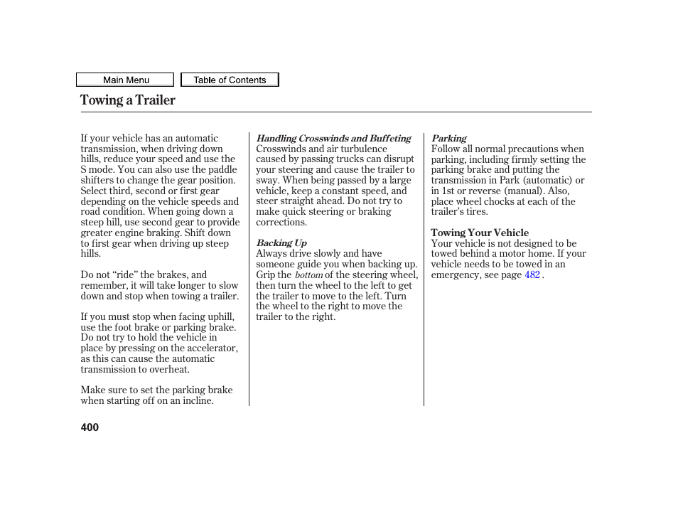 Towing a trailer | Acura 2010 TSX User Manual | Page 403 / 524