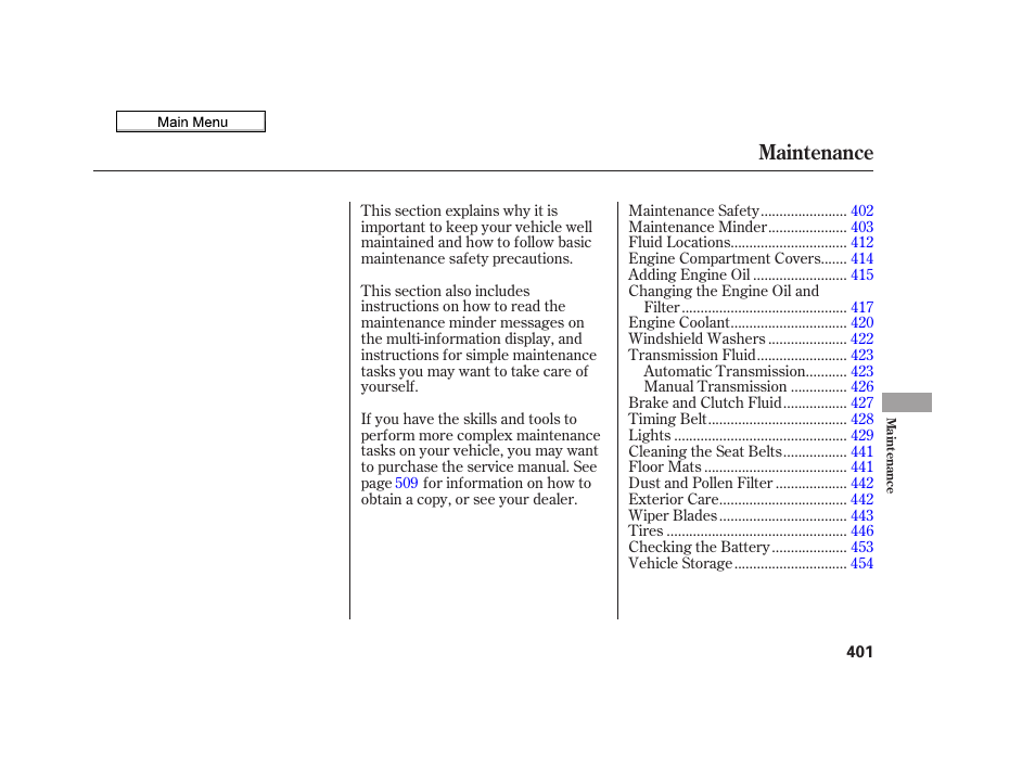 Maintenance | Acura 2010 TSX User Manual | Page 404 / 524