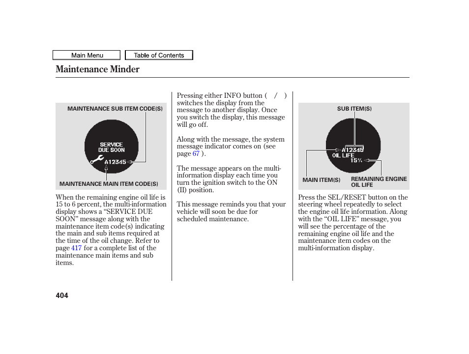 Maintenance minder | Acura 2010 TSX User Manual | Page 407 / 524