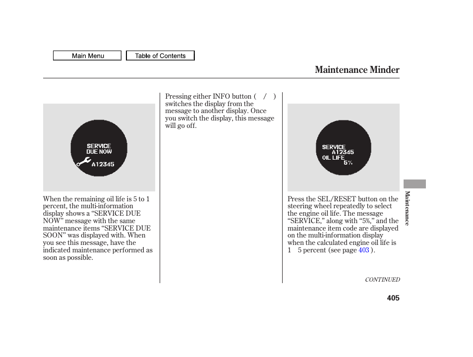 Maintenance minder | Acura 2010 TSX User Manual | Page 408 / 524