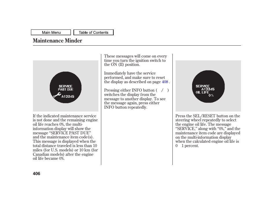 Maintenance minder | Acura 2010 TSX User Manual | Page 409 / 524
