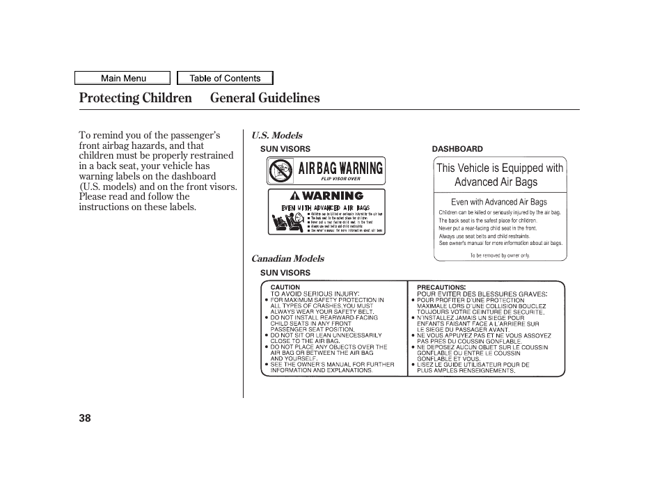 Protecting children general guidelines | Acura 2010 TSX User Manual | Page 41 / 524