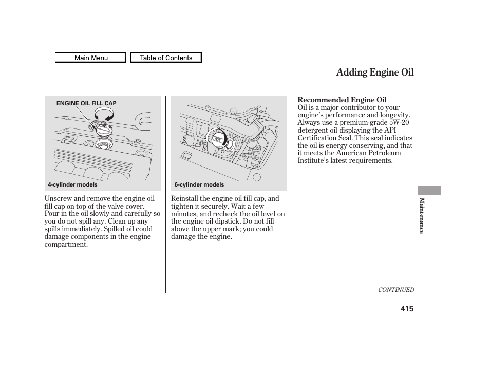 Adding engine oil, 2010 tsx | Acura 2010 TSX User Manual | Page 418 / 524