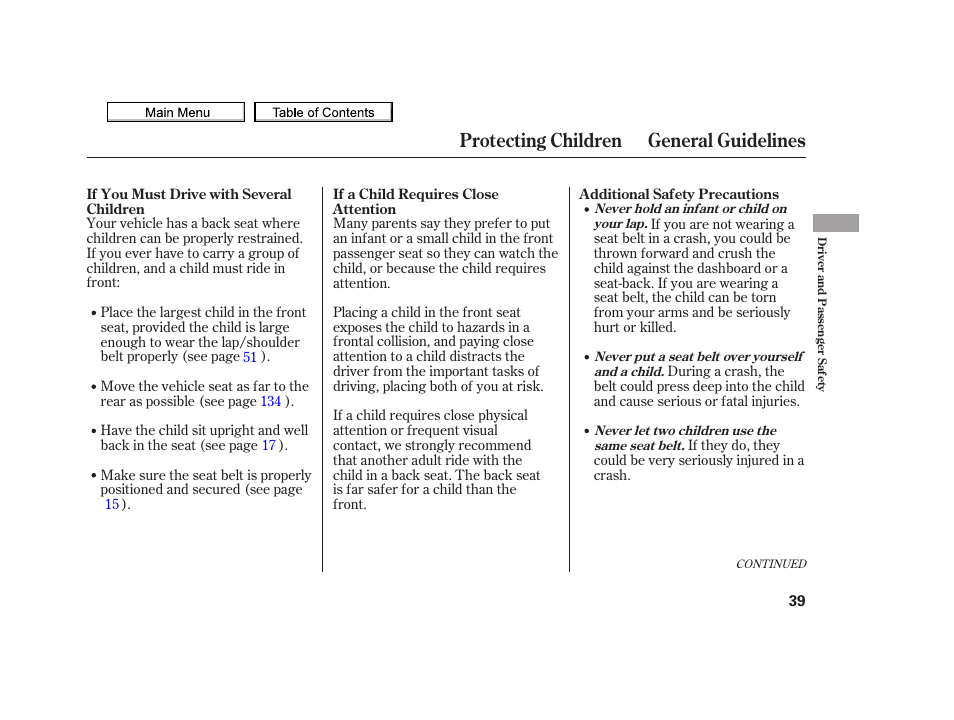 Protecting children general guidelines | Acura 2010 TSX User Manual | Page 42 / 524