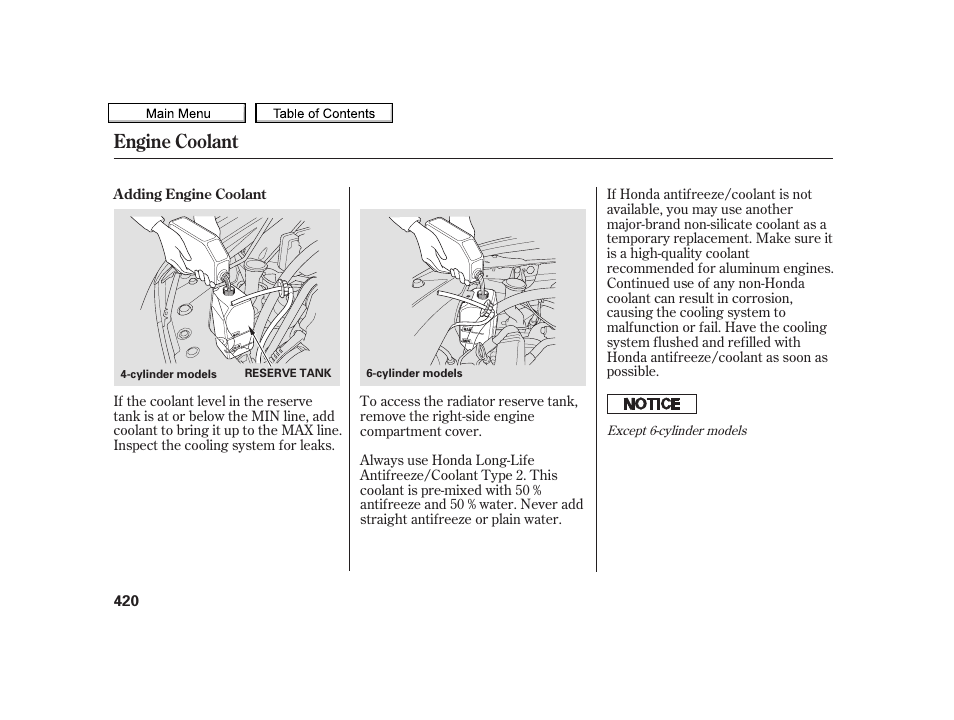 Engine coolant | Acura 2010 TSX User Manual | Page 423 / 524