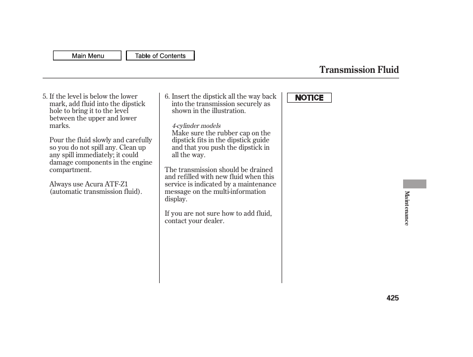 Transmission fluid | Acura 2010 TSX User Manual | Page 428 / 524