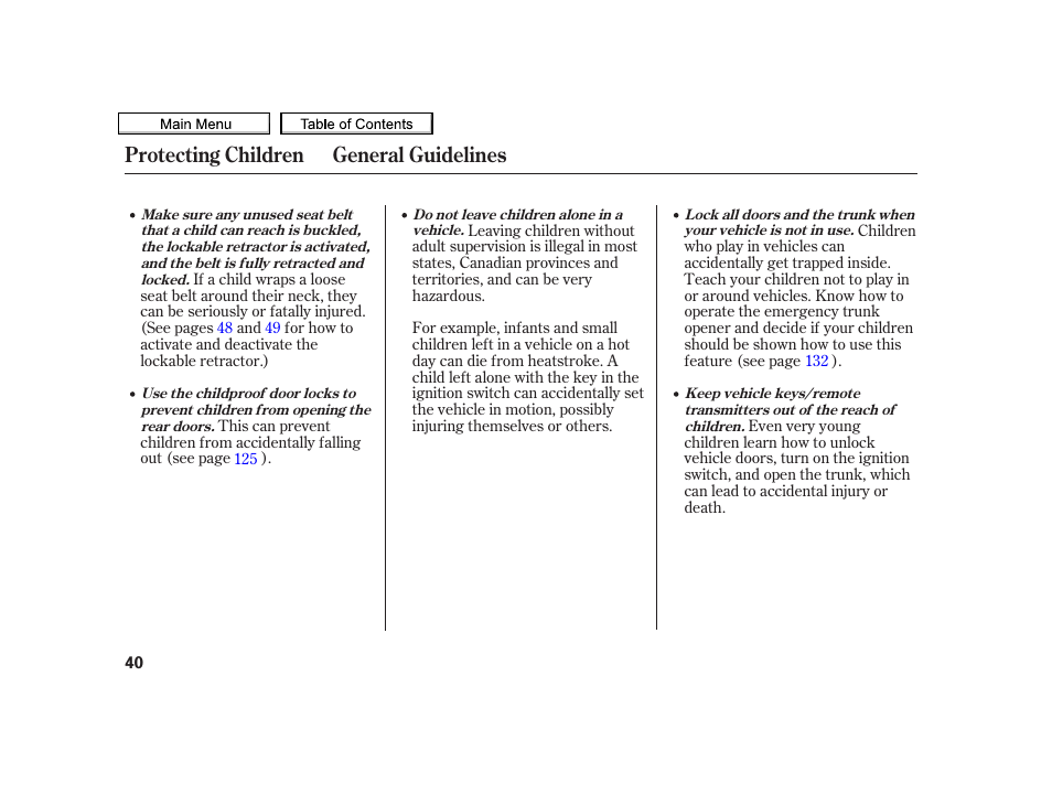 Protecting children general guidelines | Acura 2010 TSX User Manual | Page 43 / 524