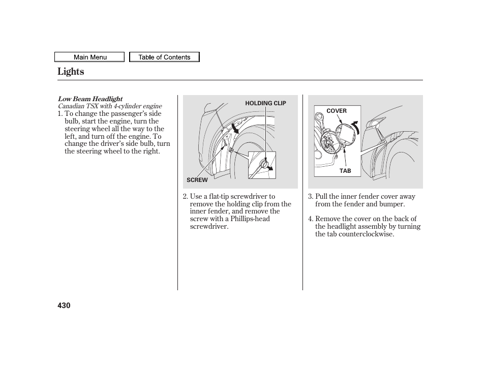 Lights | Acura 2010 TSX User Manual | Page 433 / 524