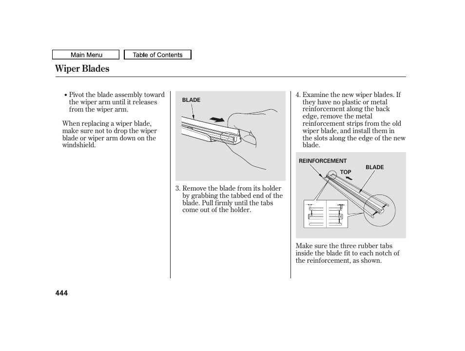 Wiper blades | Acura 2010 TSX User Manual | Page 447 / 524