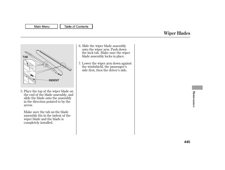 Wiper blades | Acura 2010 TSX User Manual | Page 448 / 524