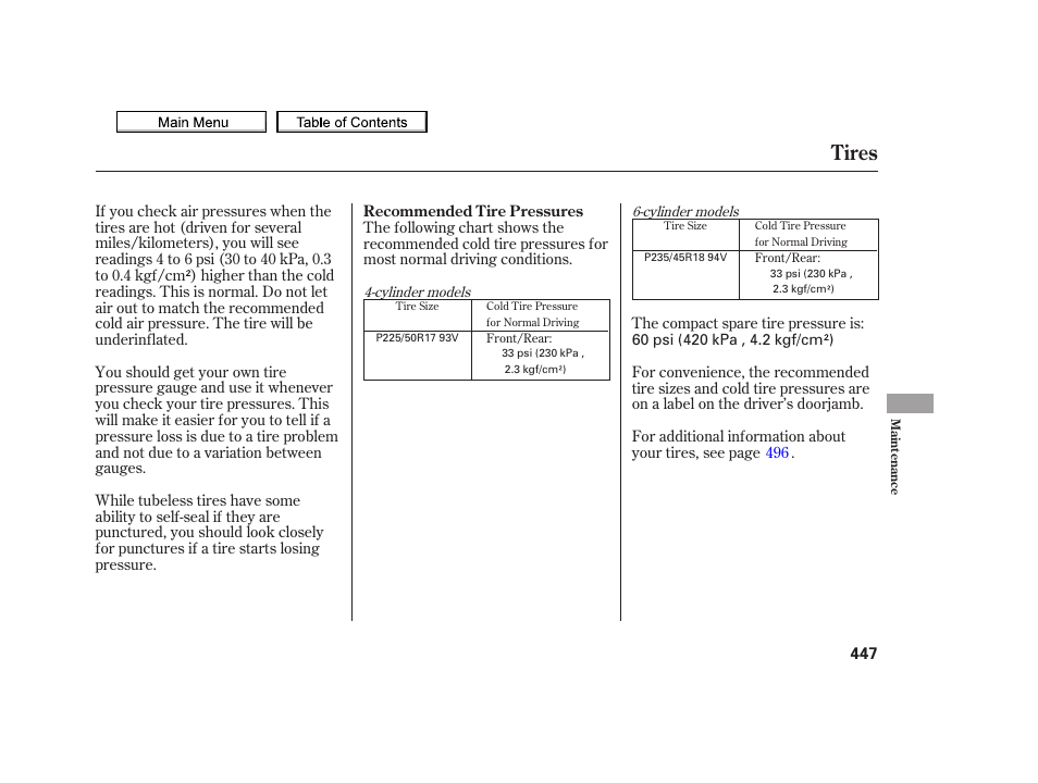 Tires, 2010 tsx | Acura 2010 TSX User Manual | Page 450 / 524