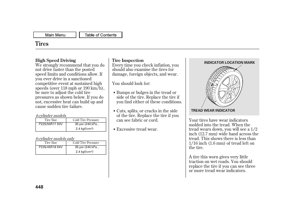 Tires, 2010 tsx | Acura 2010 TSX User Manual | Page 451 / 524