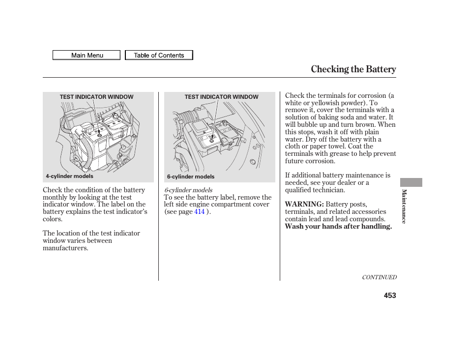Checking the battery, 2010 tsx | Acura 2010 TSX User Manual | Page 456 / 524