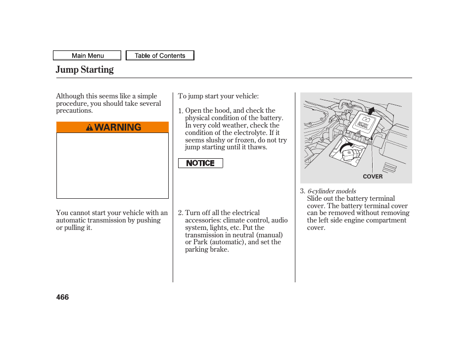 Jump starting | Acura 2010 TSX User Manual | Page 469 / 524