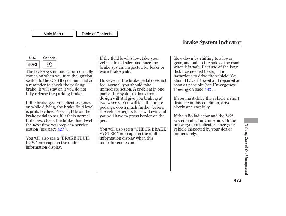 Brake system indicator, 2010 tsx | Acura 2010 TSX User Manual | Page 476 / 524