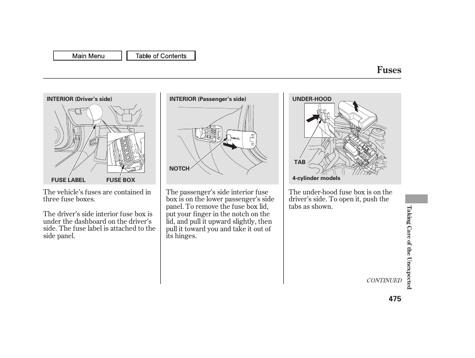 Fuses, 2010 tsx | Acura 2010 TSX User Manual | Page 478 / 524