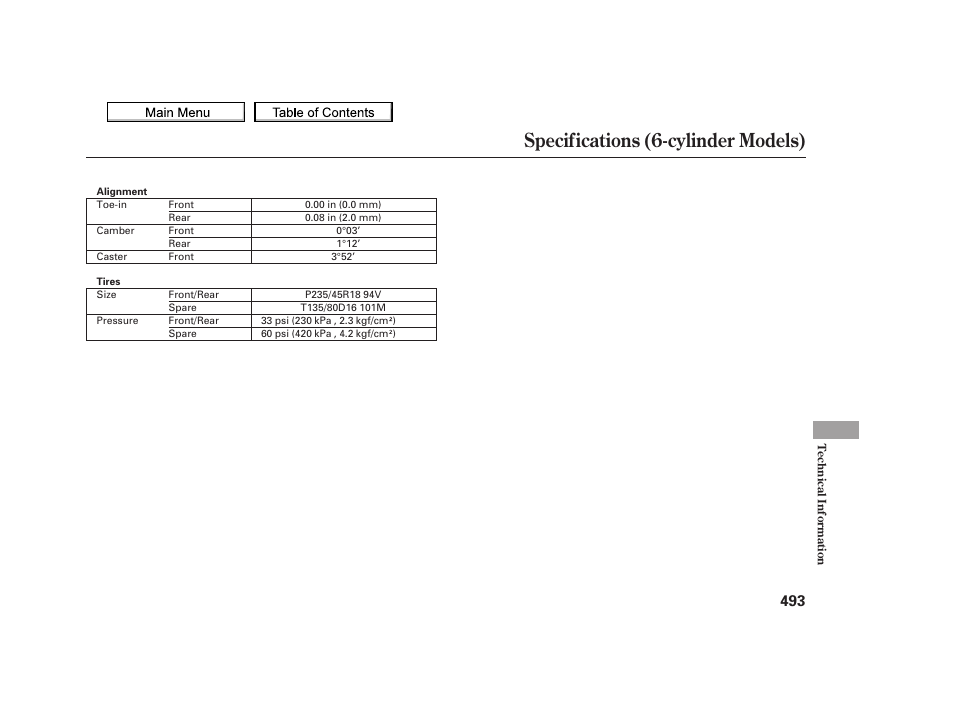 Specifications (6-cylinder models), 2010 tsx | Acura 2010 TSX User Manual | Page 496 / 524