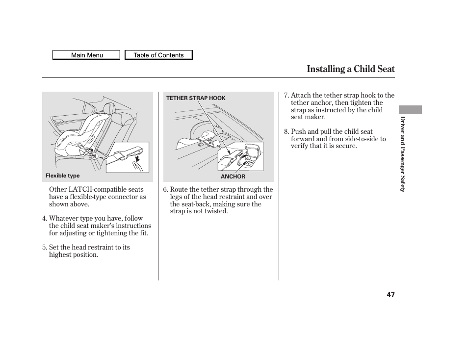 Installing a child seat, 2010 tsx | Acura 2010 TSX User Manual | Page 50 / 524