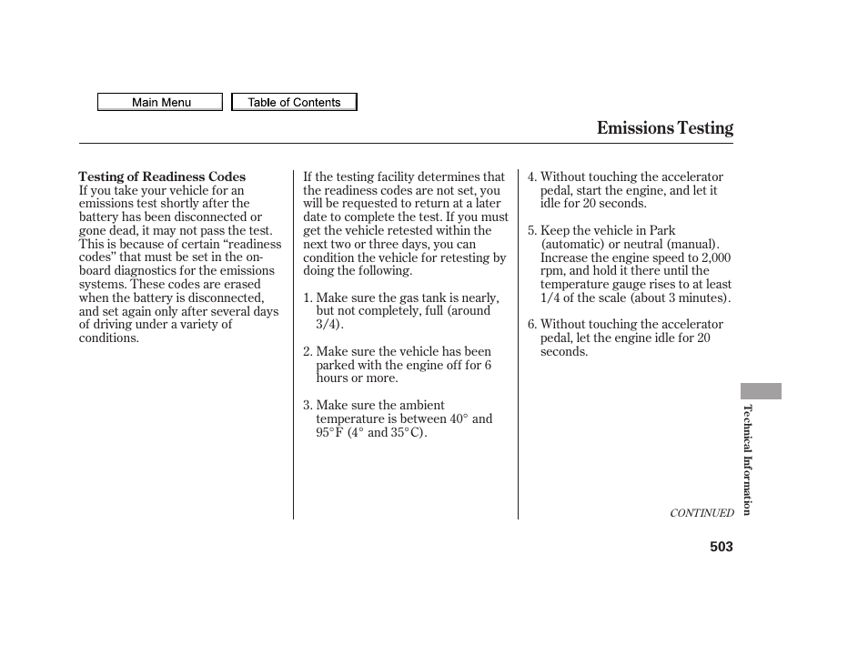 Emissions testing | Acura 2010 TSX User Manual | Page 506 / 524