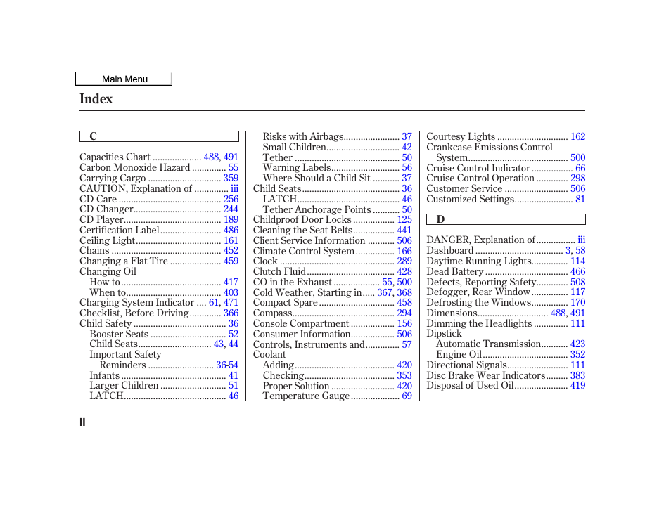 Index | Acura 2010 TSX User Manual | Page 514 / 524