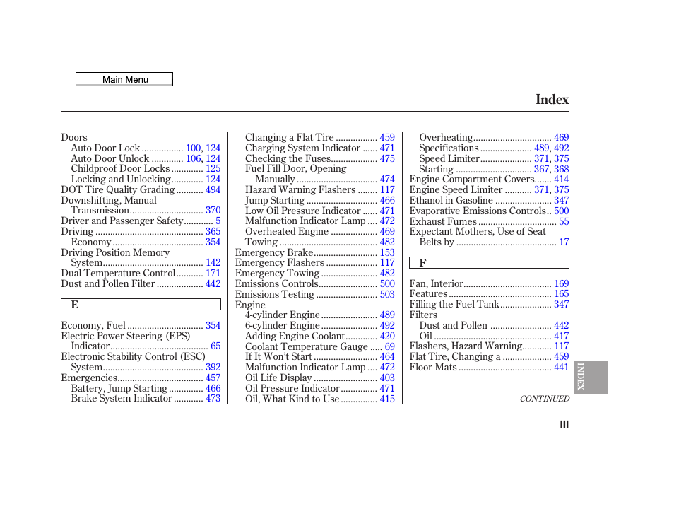 Index | Acura 2010 TSX User Manual | Page 515 / 524