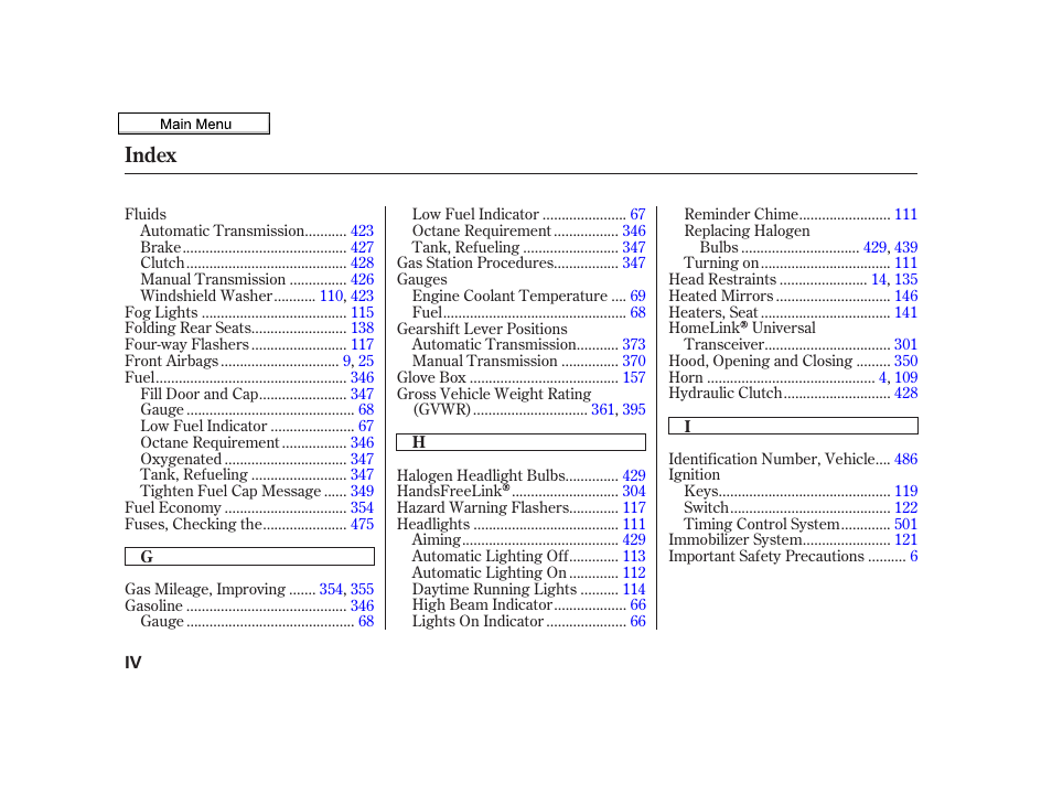 Index | Acura 2010 TSX User Manual | Page 516 / 524