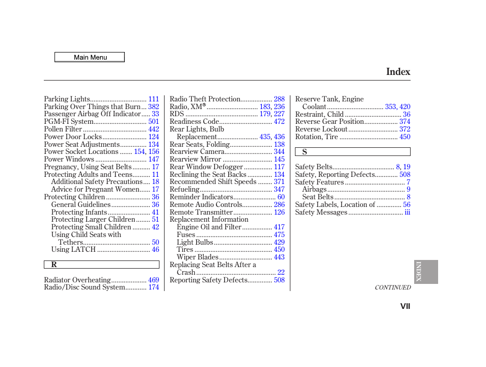 Index | Acura 2010 TSX User Manual | Page 519 / 524