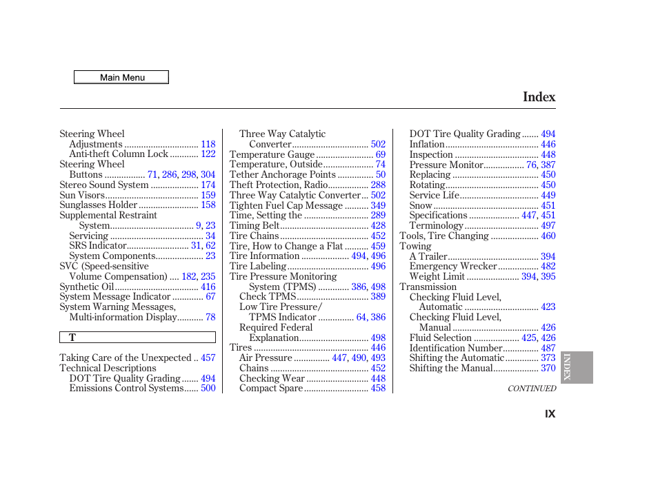 Index | Acura 2010 TSX User Manual | Page 521 / 524