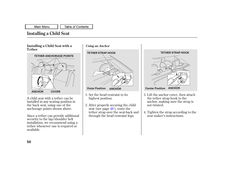 Installing a child seat, 2010 tsx | Acura 2010 TSX User Manual | Page 53 / 524