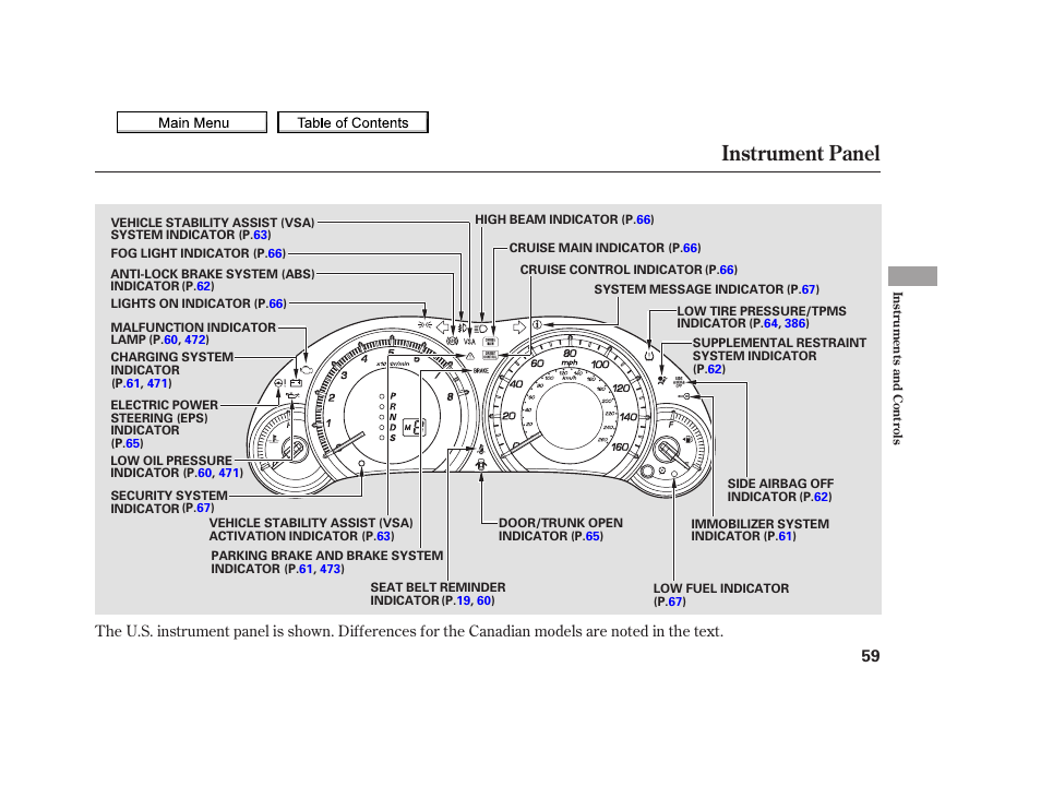 Instrument panel, 2010 tsx | Acura 2010 TSX User Manual | Page 62 / 524