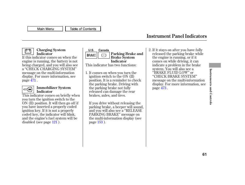 Instrument panel indicators, 2010 tsx | Acura 2010 TSX User Manual | Page 64 / 524