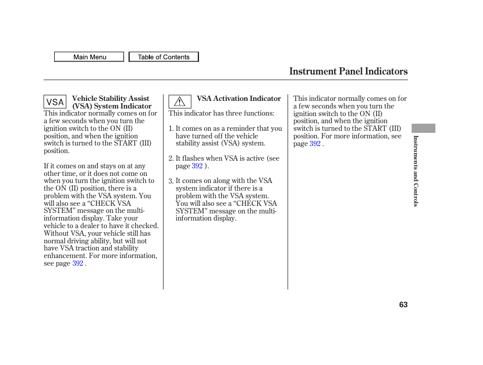 Instrument panel indicators, 2010 tsx | Acura 2010 TSX User Manual | Page 66 / 524