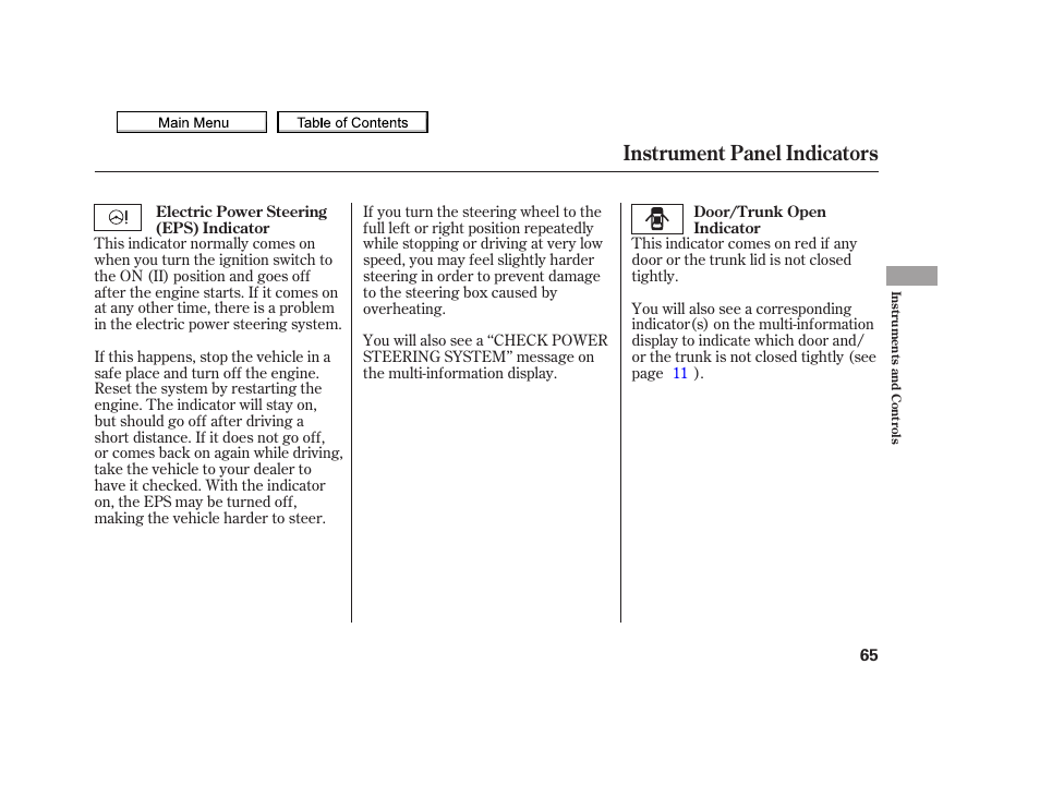 Instrument panel indicators, 2010 tsx | Acura 2010 TSX User Manual | Page 68 / 524